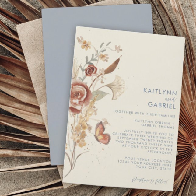 Wildflower Floral Dusty Blue Watercolor Wedding Invitation (Creator Uploaded)