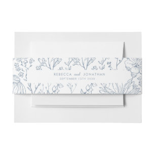Wildflower Floral Dusty Blue Wedding  Invitation Belly Band