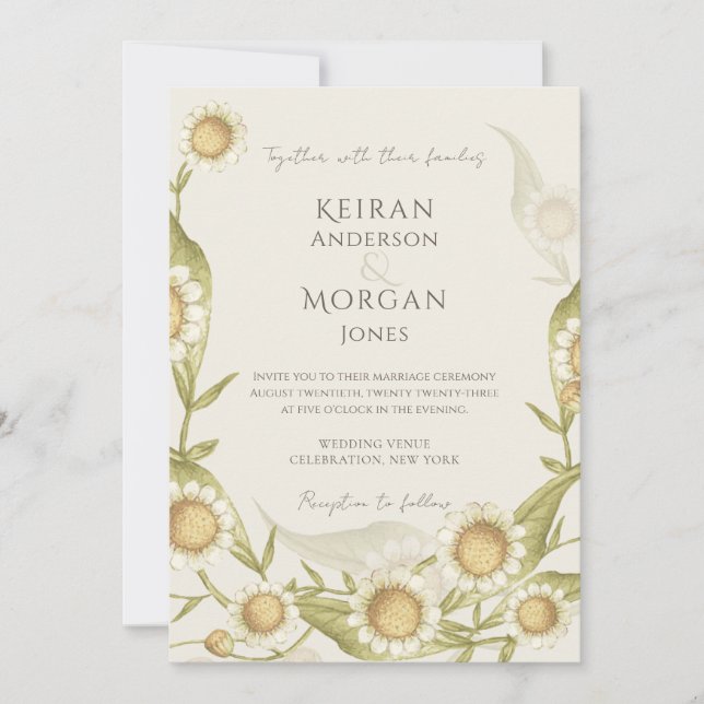 Wildflower Floral Elegant Daisy Boho Wedding  Invitation (Front)