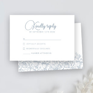 Wildflower Floral Elegant Dusty Blue Wedding RSVP Card