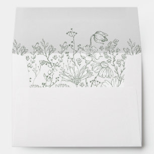 Wildflower Floral Elegant Green Wedding  Envelope