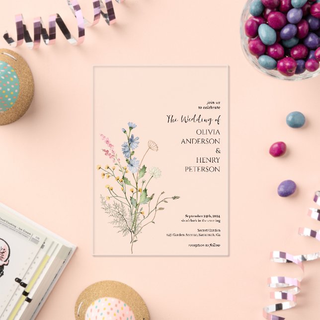 Wildflower Floral Elegant Rustic Wedding  Acrylic Invitations (Insitu (Celebration))