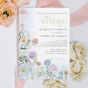 Wildflower Floral Elegant Watercolor Blue Wedding Invitation