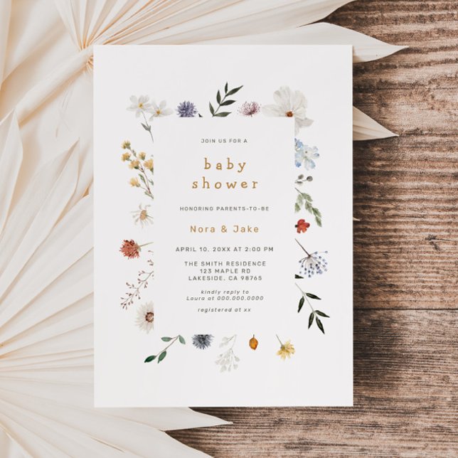 Wildflower Floral Frame Baby Shower Invitation (Creator Uploaded)