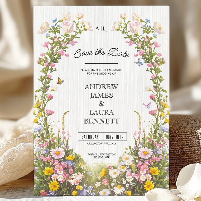 Wildflower Floral Frame Save the Date Wedding  Invitation (Creator Uploaded)