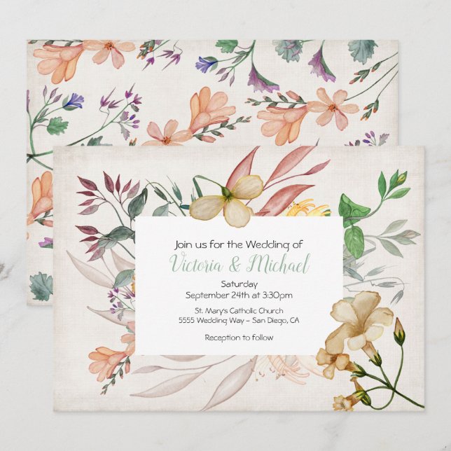 Wildflower floral Frame Wedding Invitation (Front/Back)