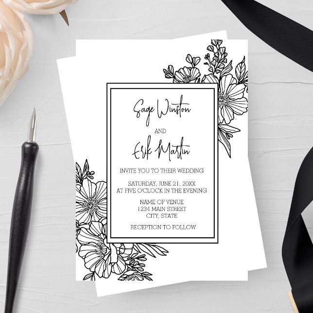 Wildflower Floral Frame Wedding Invitation (Creator Uploaded)