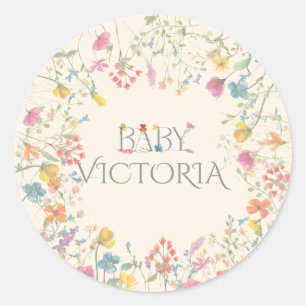 Wildflower floral garden Baby Shower Classic Round Sticker
