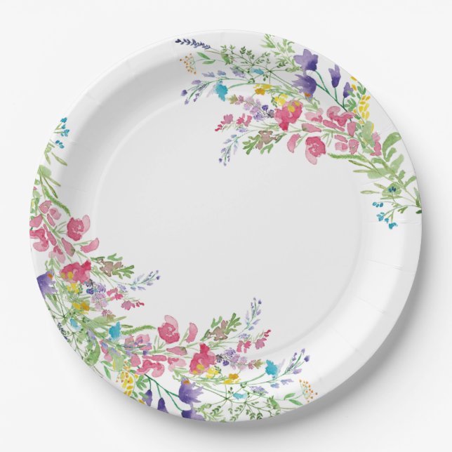 Wildflower Floral Garden Bridal Shower Paper Plate (Front)