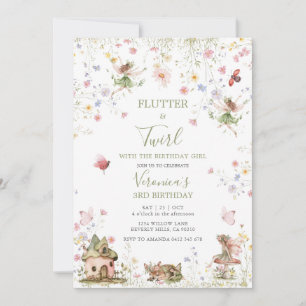 Wildflower Floral Garden Fairies Birthday Party Invitation