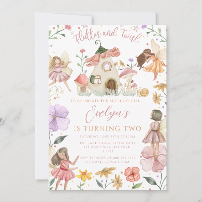 Wildflower Floral Garden Girl Fairy Birthday Invitation (Front)