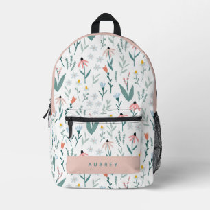 Wildflower Floral Garden Pattern White & Pink Printed Backpack