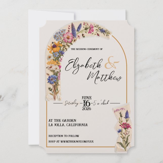 WildFlower Floral Garden Vintage Wedding  Invitation (Front)