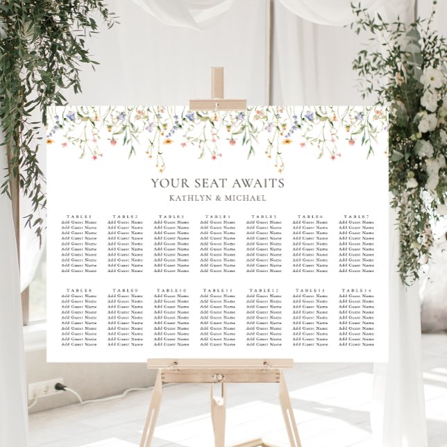 Wildflower Floral Garden Wedding 14 Table Seating Poster (Creator Uploaded)