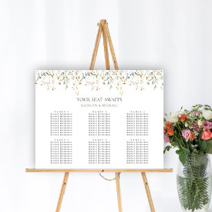 Wildflower Floral Garden Wedding 6 Table Seating Poster