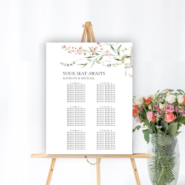 Wildflower Floral Garden Wedding 6 Table Seating Poster (Creator Uploaded)