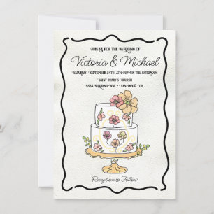 Wildflower floral garden Wedding Cake Hand drawn Invitation