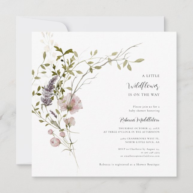 Wildflower  Floral Girl Baby Shower Invitation (Front)