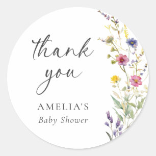 Wildflower Floral Girl Baby Shower Thank You Classic Round Sticker