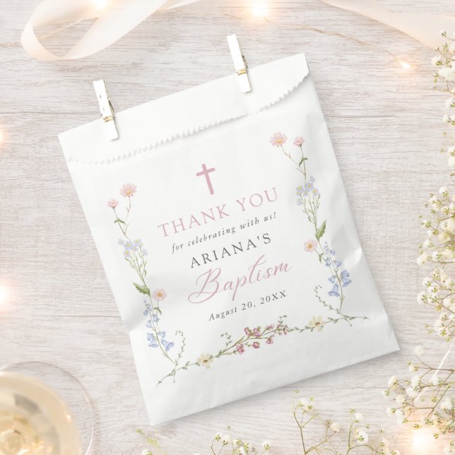 Wildflower Floral Girl Baptism Favour Bags (Clipped)