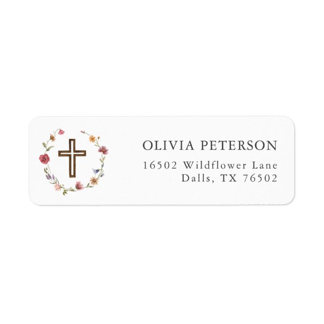 Wildflower Floral Girl Baptism Return Address (Front)