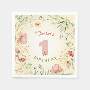 Wildflower Floral Girl's 1st First Birthday One Napkin