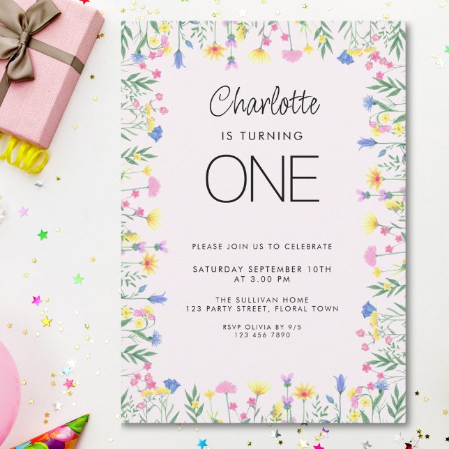 Wildflower Floral Girl's First Birthday Pink Invitation (Creator Uploaded)