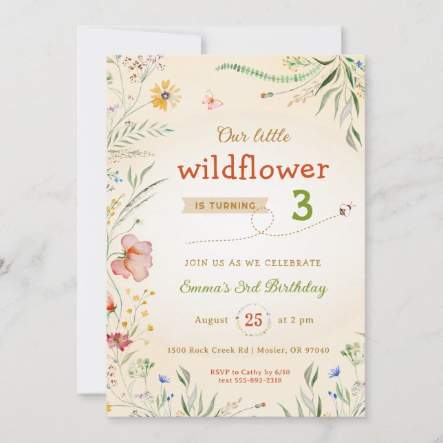Wildflower Floral Girl's Kid Summer Birthday Party Invitation (Front)