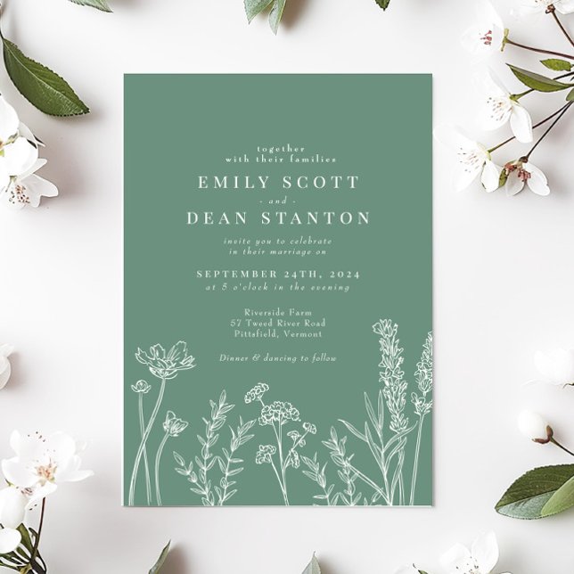 Wildflower Floral Green Wedding Invitation (Creator Uploaded)