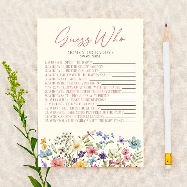 Wildflower Floral Guess Who Baby Shower Game (Creator Uploaded)