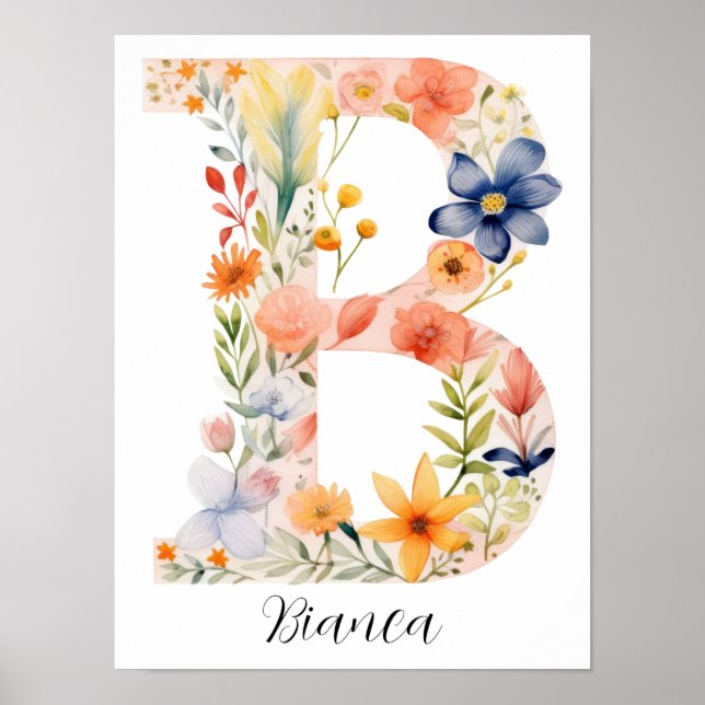 Wildflower Floral Initial Letter B Print (Front)