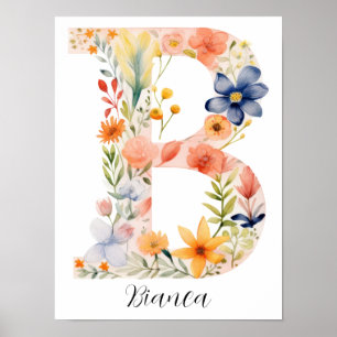 Wildflower Floral Initial Letter B Print