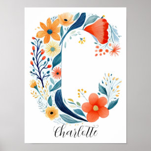 Wildflower Floral Initial Letter C Print