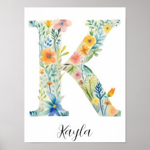 Wildflower Floral Initial Letter K Print