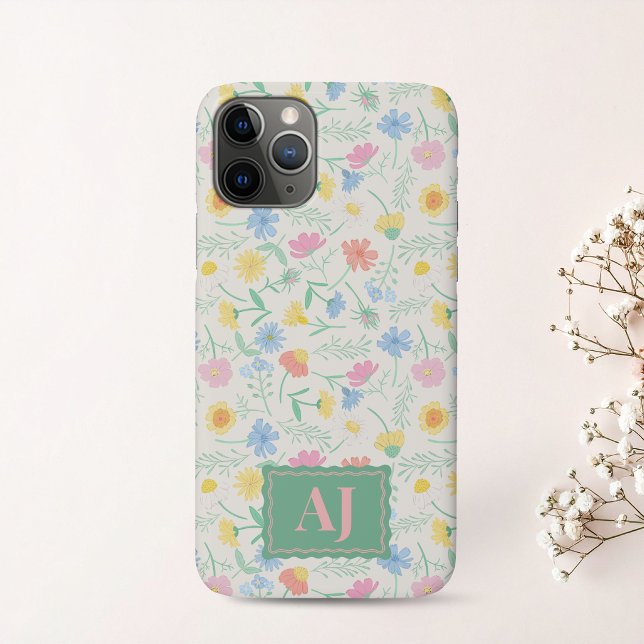 Wildflower Floral iPhone / iPad case with Initials (Floral Wildflower iPhone Case Personalized with Initials)