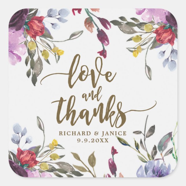 wildflower floral love and thanks sticker wedding (Front)