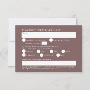 Wildflower floral meal option brown fall wedding RSVP card