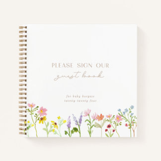 Wildflower Floral Modern Minimal Baby Guest Book