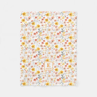 Wildflower floral Monogram Fleece Blanket