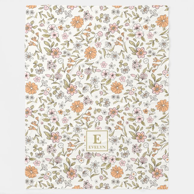 Wildflower floral Monogram Fleece Blanket (Creator Uploaded)