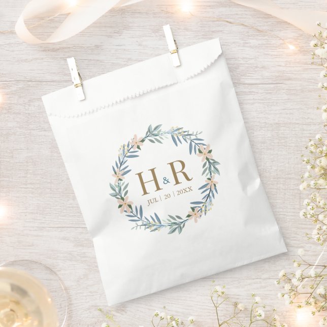 Wildflower Floral Monogram Wedding Favour Gift Bag (Clipped)
