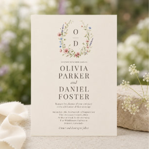 Wildflower Floral Monogram Wedding Invitation