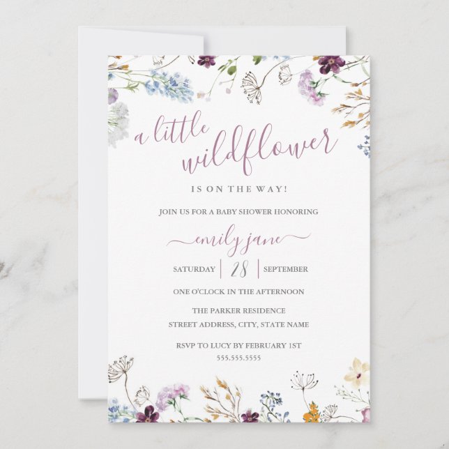 Wildflower Floral Nature Purple Baby Shower  Invitation (Front)