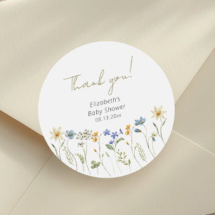 Wildflower Floral Neutral Baby Shower Classic Round Sticker