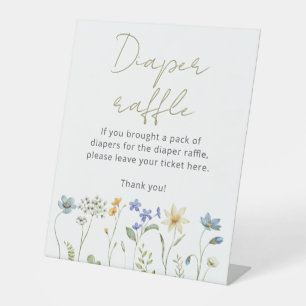Wildflower Floral Neutral Diaper raffle Pedestal Sign
