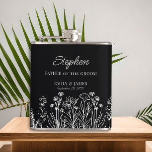 Wildflower Floral Outline Any Colour Wedding Gift Hip Flask