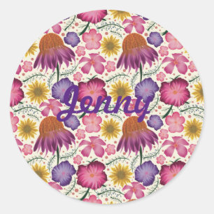 Wildflower Floral Pattern Personalised Classic Round Sticker