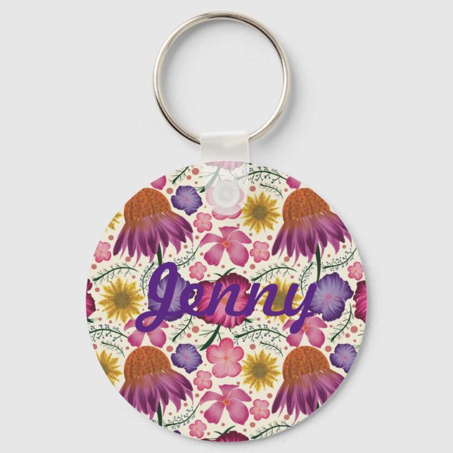 Wildflower Floral Pattern Personalised Key Ring (Front)