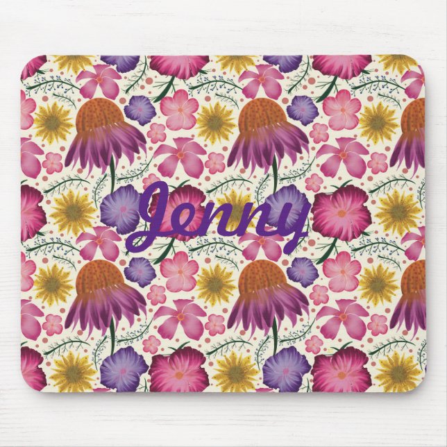 Wildflower Floral Pattern Personalised Mouse Mat (Front)