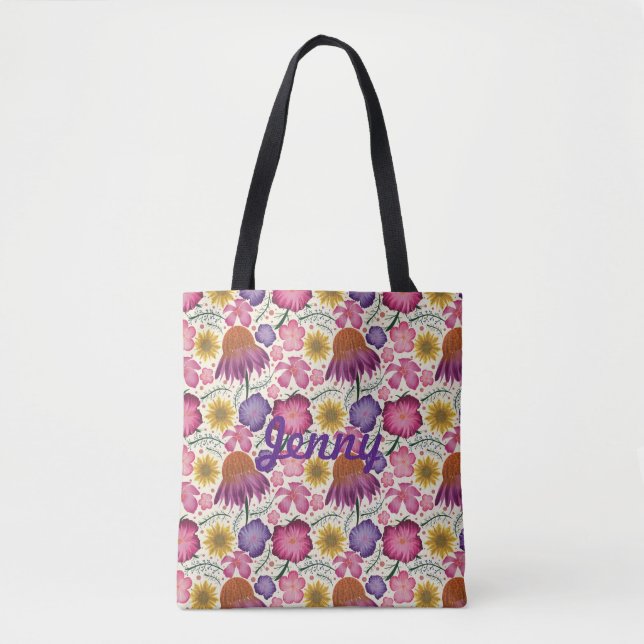 Wildflower Floral Pattern Personalised  Tote Bag (Front)